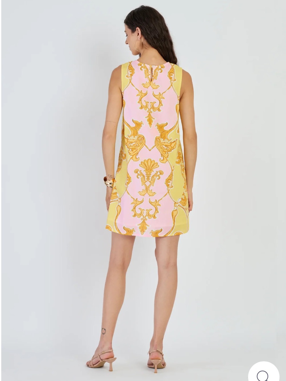Beyond By Vera Frankie Dress Sirens Blush Large NWT Pink Yellow Shift Midi Mini - Picture 6 of 15